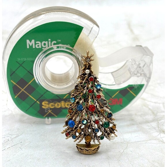 Vintage ART Arthur Pepper Brooch Pin Christmas Tree Gold/Brass Tone Signed - Picture 10 of 11